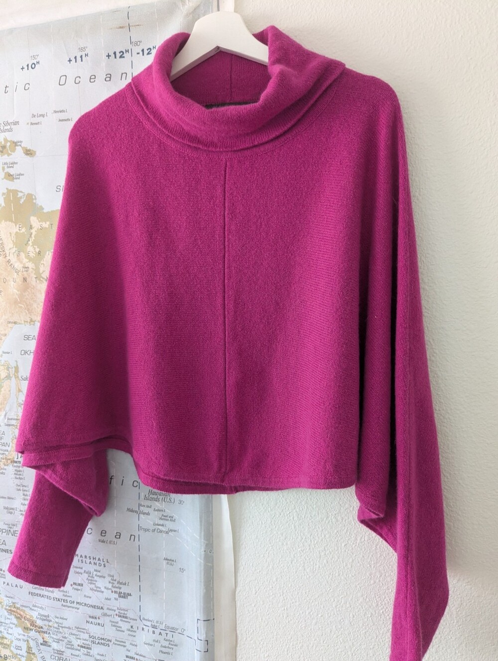 Fever magenta cowl-neck batwing sweater, size M